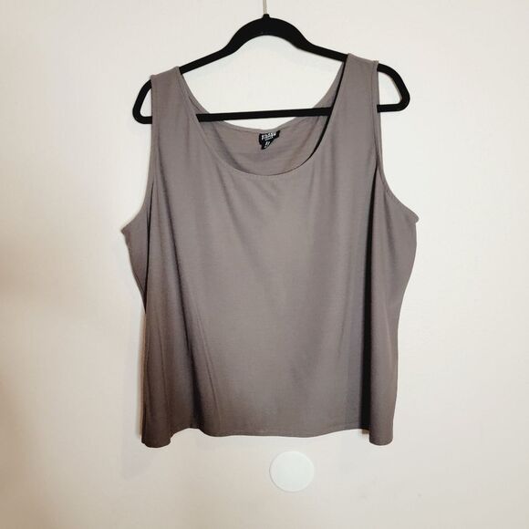 EILEEN FISHER Sleeveless Tank Top Womens Scoop Neck Shell Taupe Brown - Picture 4 of 9